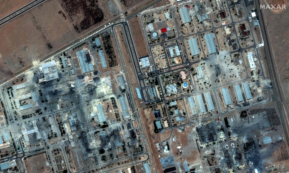 This handout satellite picture provided by Maxar Technologies and taken on June 22, 2025, shows damage after US strikes on the Isfahan nuclear enrichment facility in Iran. Photo: VCG