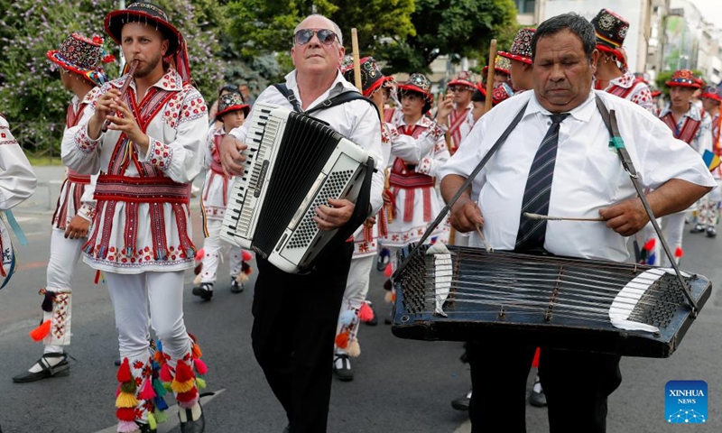 Members of a Romanian folklore band participate in the International Folklore Festival Music and Traditions in Bucharest in Bucharest, Romania, June 21, 2025. (Photo: Xinhua)