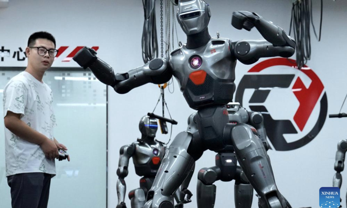 A dancing humanoid robot is pictured at a robot company in Shenzhen, south China's Guangdong Province, June 25, 2025. In recent years, Guangdong Province has taken various measures to develop the robot industry. The application and promotion of embodied artificial intelligence robots has been gaining speed in Guangzhou and Shenzhen, and a provincial embodied artificial intelligence robot innovation center was established in Shenzhen. In addition, cities like Foshan, Dongguan and Zhuhai are encouraged to give full play to their manufacturing advantages to build robot production bases.

Guangdong's industrial robot output exceeded 240,000 units in 2024 with a year-on-year increase of 31.2 percent, ranking first in the country for five consecutive years, according to the Department of Industry and Information Technology of Guangdong Province. (Xinhua/Li An)