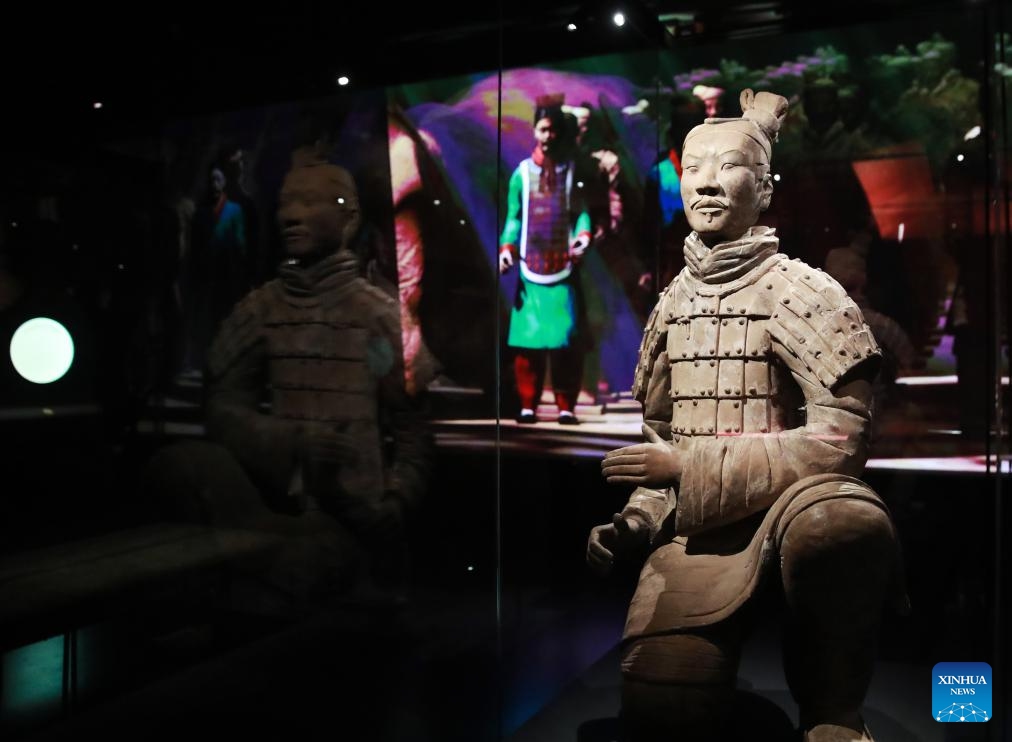 An exhibit is pictured during the media preview of the Terracotta Warriors: Legacy of the First Emperor exhibition at the Western Australian Museum Boola Bardip in Perth, Australia, June 25, 2025. The museum will host more than 225 artefacts from the dynasties of Qin (221-207 BC) and Han (202 BC-AD 220), including 10 Terracotta Warriors, for eight months starting from June 28. (Photo: Xinhua)