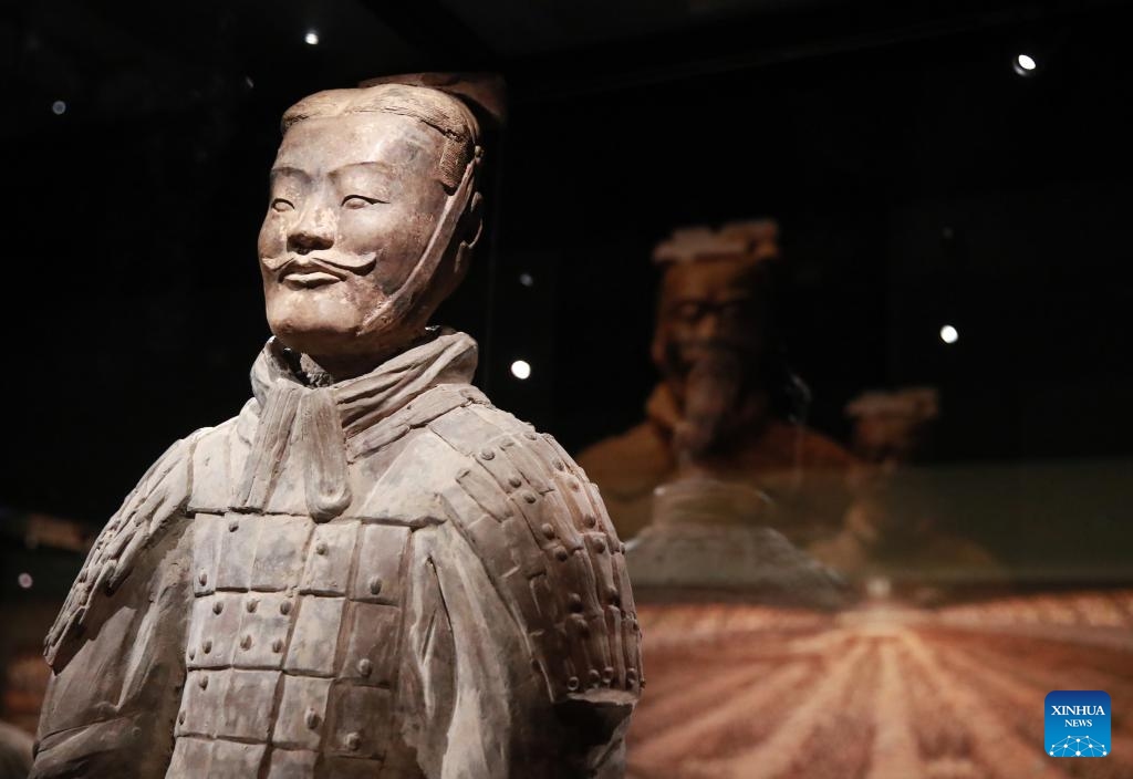 An exhibit is pictured during the media preview of the Terracotta Warriors: Legacy of the First Emperor exhibition at the Western Australian Museum Boola Bardip in Perth, Australia, June 25, 2025. The museum will host more than 225 artefacts from the dynasties of Qin (221-207 BC) and Han (202 BC-AD 220), including 10 Terracotta Warriors, for eight months starting from June 28. (Photo: Xinhua)