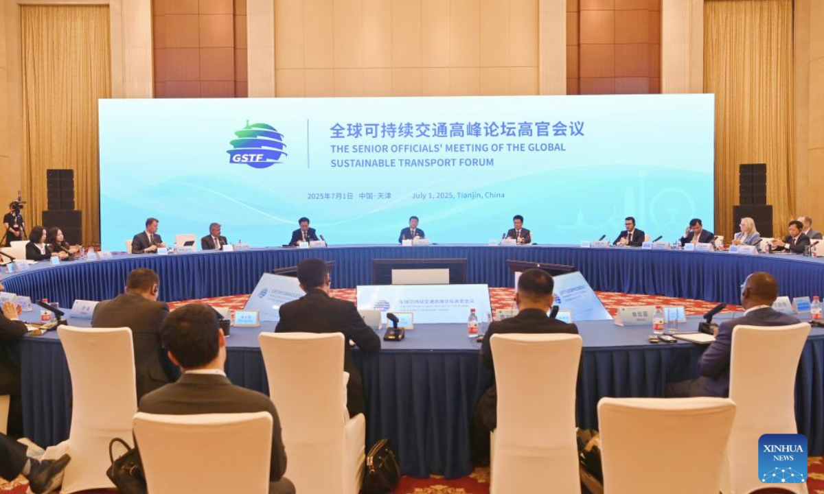This photo taken on July 1, 2025 shows the opening ceremony of the Senior Official's Meeting of the Global Sustainable Transport Forum held in north China's Tianjin Municipality. (Xinhua/Li Ran)