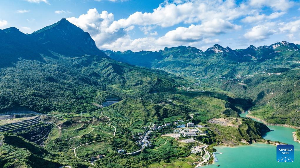 This aerial drone photo taken on June 28, 2025 shows a view of the Zangke river scenic area in Liupanshui, southwest China's Guizhou Province. (Photo: Xinhua)