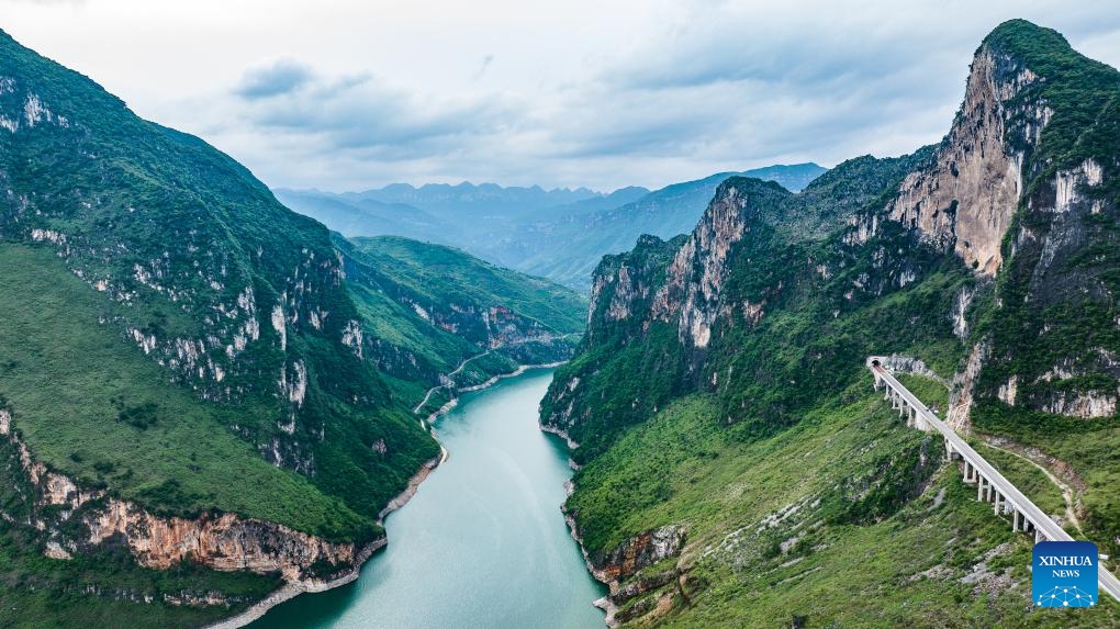 This aerial drone photo taken on June 29, 2025 shows a view of the Zangke river scenic area in Liupanshui, southwest China's Guizhou Province. (Photo: Xinhua)