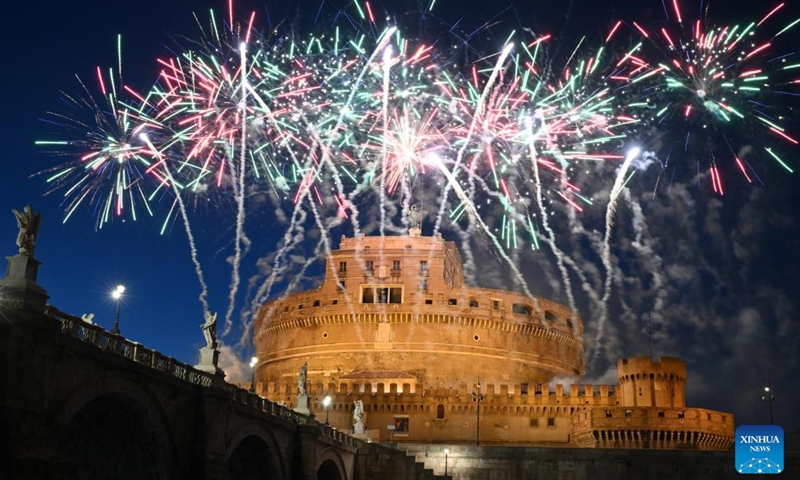 Fireworks are seen above Castel Sant'Angelo during a fireworks performance in Rome, Italy, June 29, 2025. (Photo: Xinhua)
