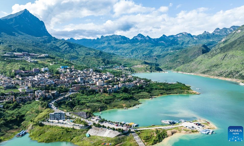 This aerial drone photo taken on June 28, 2025 shows a view of the Zangke river scenic area in Liupanshui, southwest China's Guizhou Province. (Photo: Xinhua)