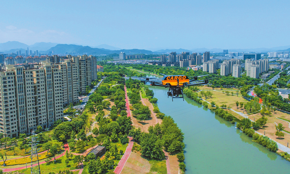 An AI river chief patrols Huxi River in Anji county, East China's Zhejiang Province. Photo: Courtesy of Anji County Water Resources Bureau