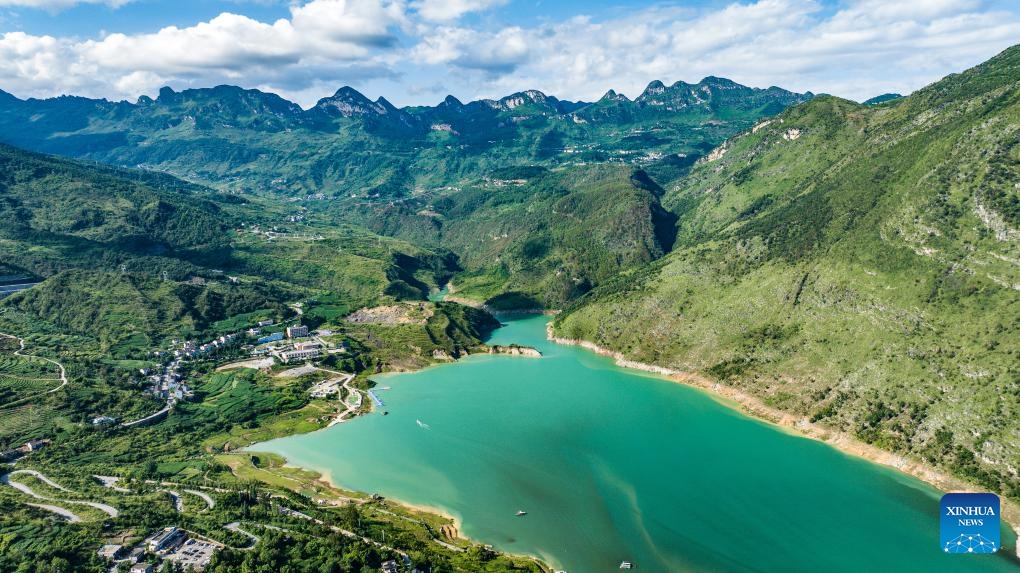 This aerial drone photo taken on June 28, 2025 shows a view of the Zangke river scenic area in Liupanshui, southwest China's Guizhou Province. (Photo: Xinhua)