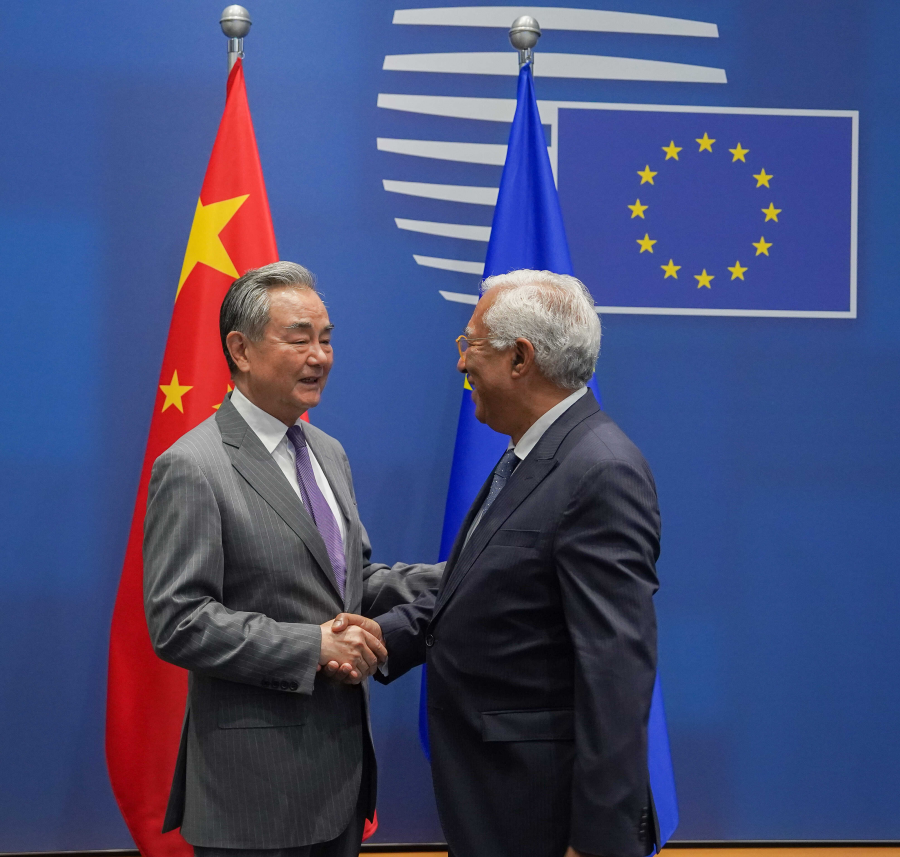 Chinese Foreign Minister Wang Yi meets with European Council President António Costa on July 2, 2025. Photo: Chinese Foreign Ministry