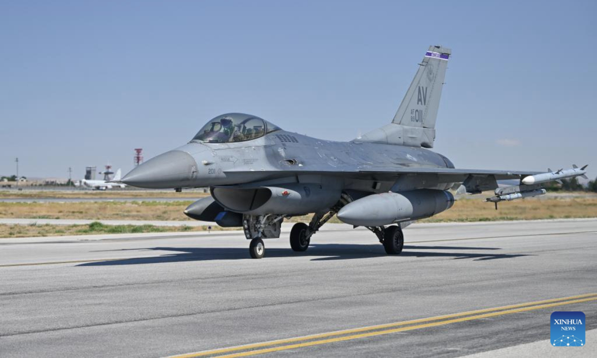 A military jet is pictured during the Anatolian Eagle air drill in Konya, Türkiye, on July 3, 2025. (Mustafa Kaya/Handout via Xinhua)