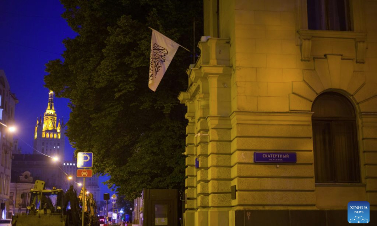 This photo taken on July 3, 2025 shows a view of the Afghan embassy in Moscow, Russia. Russia has officially recognized the Afghan interim government, the Ministry of Foreign Affairs of Afghanistan said in a statement late Thursday. Russia's RIA Novosti news agency also quoted Russian Special Presidential Envoy for Afghanistan Zamir Kabulov as saying that Russia has officially recognized the Taliban government in Afghanistan. (Xinhua/Meng Jing)
