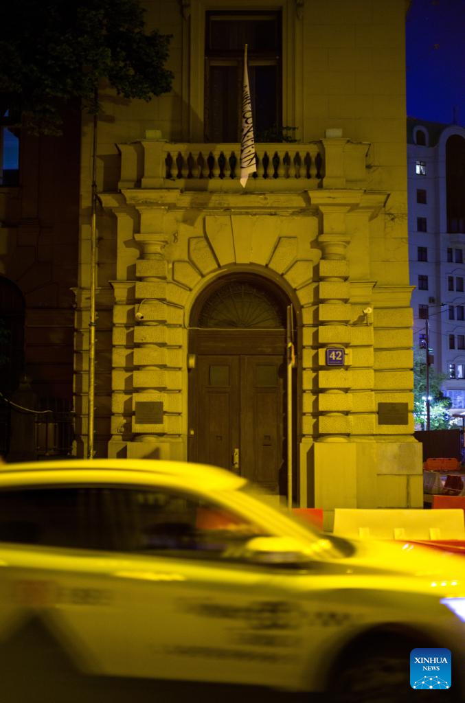 This photo taken on July 3, 2025 shows a view of the Afghan embassy in Moscow, Russia. Russia has officially recognized the Afghan interim government, the Ministry of Foreign Affairs of Afghanistan said in a statement late Thursday. Russia's RIA Novosti news agency also quoted Russian Special Presidential Envoy for Afghanistan Zamir Kabulov as saying that Russia has officially recognized the Taliban government in Afghanistan. (Xinhua/Meng Jing)