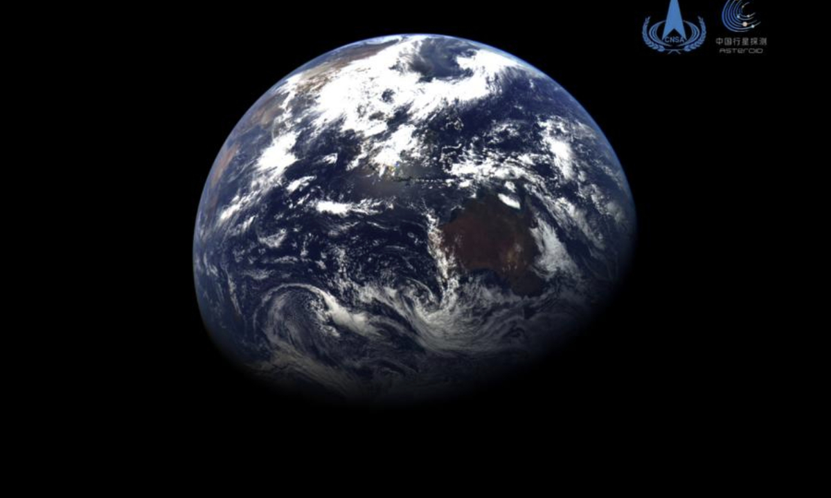 This image released by the China National Space Administration (CNSA) shows a view of the Earth captured by the Tianwen-2 probe on May 30, 2025 and post-processed by scientific researchers. (CNSA/Handout via Xinhua)