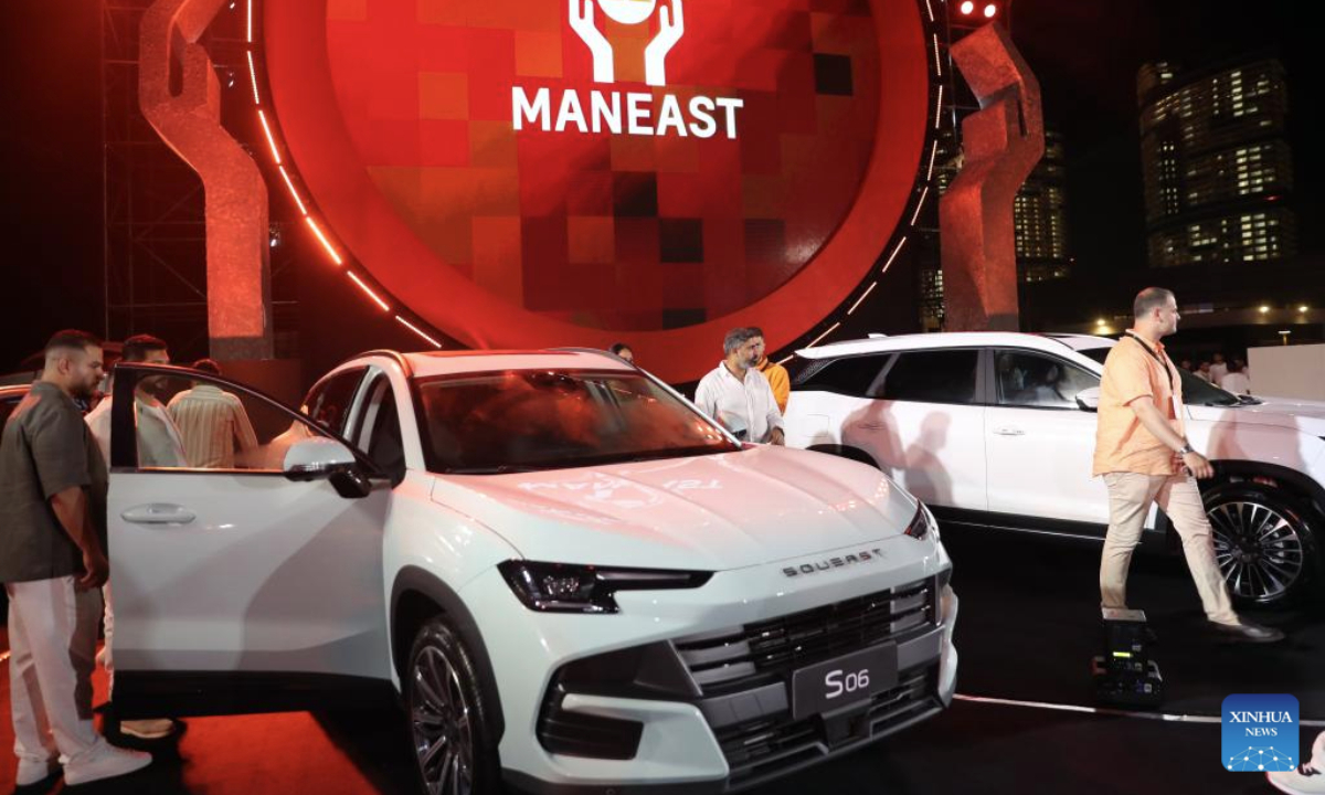 Photo taken on July 24, 2025 shows a launch of SOUEAST's new models in El Alamein, Egypt. SOUEAST, a Chinese auto brand, unveiled four new models in Egypt on Thursday, marking a significant expansion in the African market. (Xinhua/Sui Xiankai)