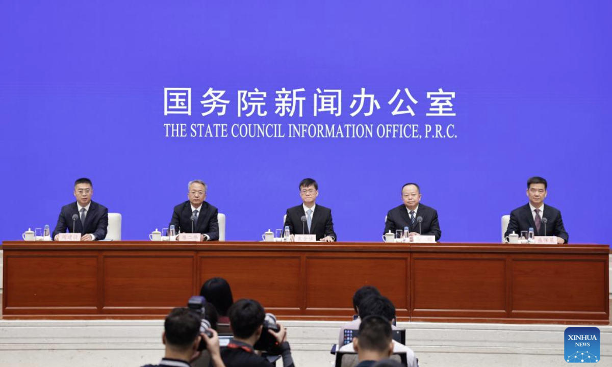 Chinese Minister of Veterans Affairs Pei Jinjia attends a press conference held by the State Council Information Office (SCIO) on China's achievements in advancing high-quality development of veterans affairs during the 14th Five-Year Plan period in Beijing, capital of China, July 31, 2025. (Xinhua/Zhang Yuwei)