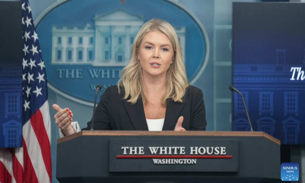 White House Press Secretary Karoline Leavitt speaks during a press briefing at the White House in Washington, D.C., the United States, on July 7, 2025. Leavitt said Monday afternoon that U.S. President Donald Trump plans to issue an executive order to extend the pause on reciprocal tariffs from July 9 to Aug. 1. (Xinhua/Hu Yousong)