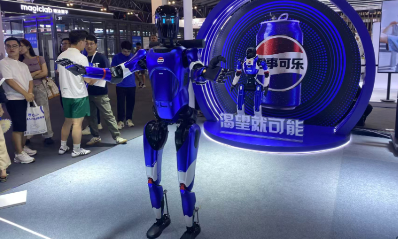 Yuanzheng A2, a second-generation humanoid robot developed by Shanghai-based Agibot, is on display at the World Artificial Intelligence Conference (WAIC) 2025 exhibition area in Shanghai on July 27, 2025. Photo: Zhang Weilan/GT
