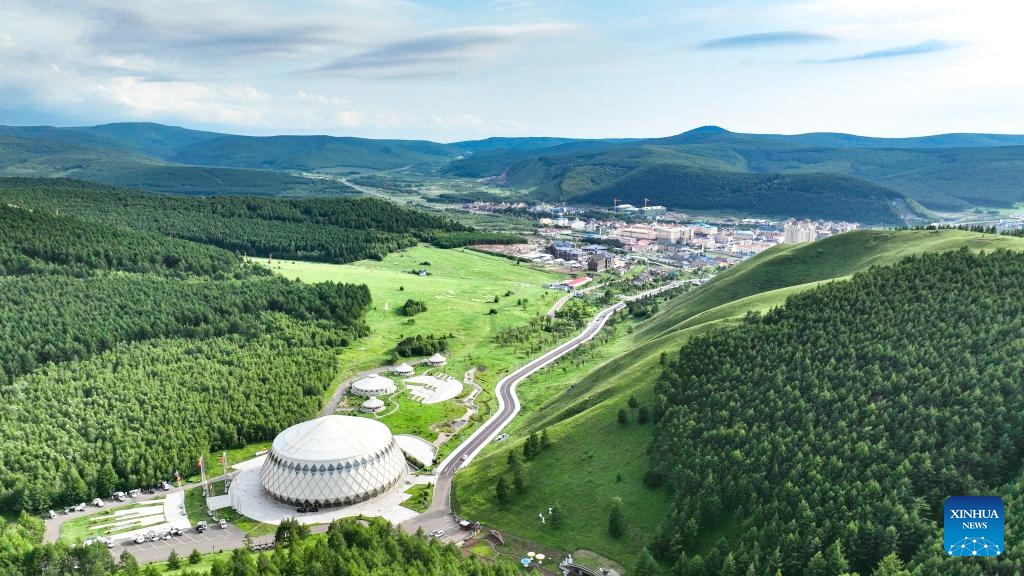 An aerial drone photo taken on July 4, 2025 shows a view of Arxan in Hinggan League, north China's Inner Mongolia Autonomous Region. Arxan, located at the southwestern foot of the Dahinggan Mountains and at the intersection of four major grasslands, is an increasingly popular tourist destination. (Photo: Xinhua)