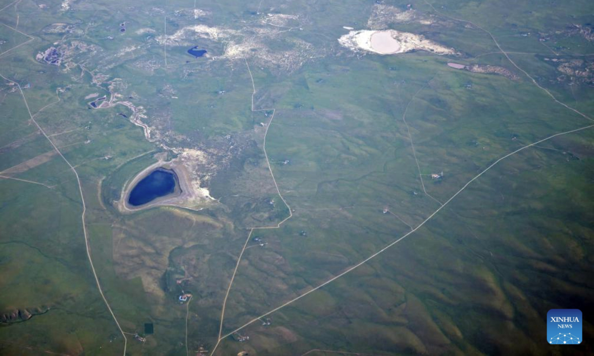 This aerial photo taken with a mobile phone shows the scenery of a grassland and lakes in Xilingol, north China's Inner Mongolia Autonomous Region, July 29, 2025. (Xinhua/Jia Lijun)