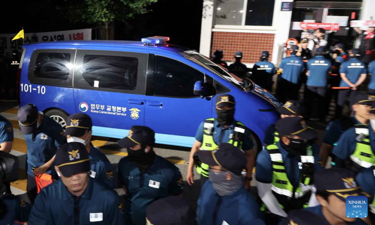 A vehicle transporting former South Korean President Yoon Suk-yeol to the Seoul Detention Center is pictured in Seoul, South Korea, July 9, 2025. (NEWSIS via Xinhua)
