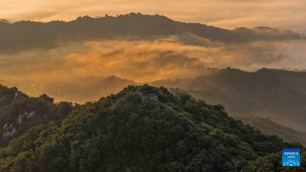An aerial drone photo taken on Aug. 1, 2025 shows a view of the Great Wall in Zunhua City, north China's Hebei Province. (Photo by Liu Mancang/Xinhua)