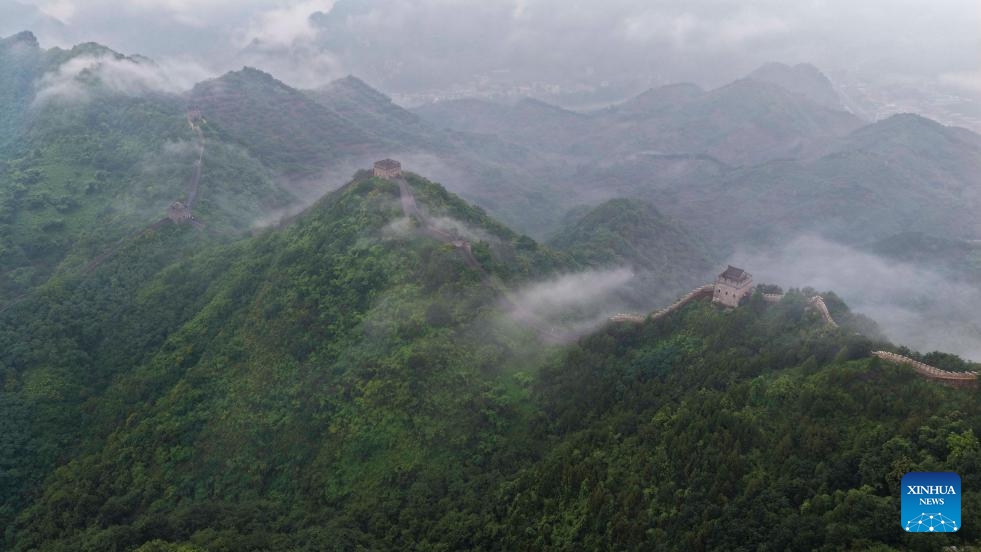 An aerial drone photo taken on July 5, 2025 shows a view of the Huangyaguan section of the Great Wall on the border of Xinglong County in Chengde City of north China's Hebei Province and Jizhou District of north China's Tianjin. (Photo: Xinhua)