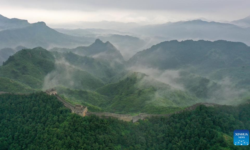 An aerial drone photo taken on July 5, 2025 shows a view of the Jinshanling section of the Great Wall in Luanping County of Chengde, north China's Hebei Province. (Photo: Xinhua)