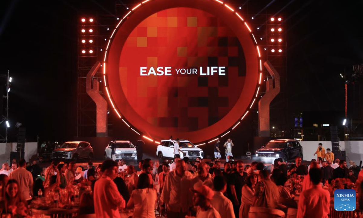 Photo taken on July 24, 2025 shows a launch of SOUEAST's new models in El Alamein, Egypt. SOUEAST, a Chinese auto brand, unveiled four new models in Egypt on Thursday, marking a significant expansion in the African market. (Xinhua/Sui Xiankai)