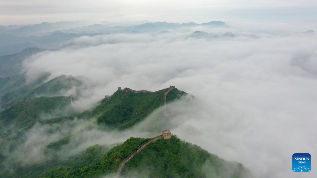 An aerial drone photo taken on July 5, 2025 shows a view of the Jinshanling section of the Great Wall in Luanping County of Chengde, north China's Hebei Province. (Photo: Xinhua)