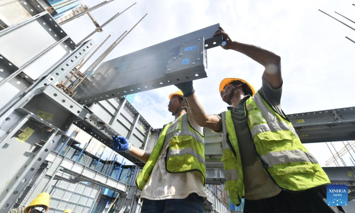Workers work at a construction site of a urban village renovation project in Nanning City, south China's Guangxi Zhuang Autonomous Region, July 21, 2025. Since this year on, Guangxi's provincial department of finance has raised a total of about 3.4 billion yuan financial subsidy (about 473.9 million U.S. dollars) to support the construction of affordable housing projects in urban areas, which has improved the public demand for high-quality housing. (Xinhua/Huang Xiaobang)