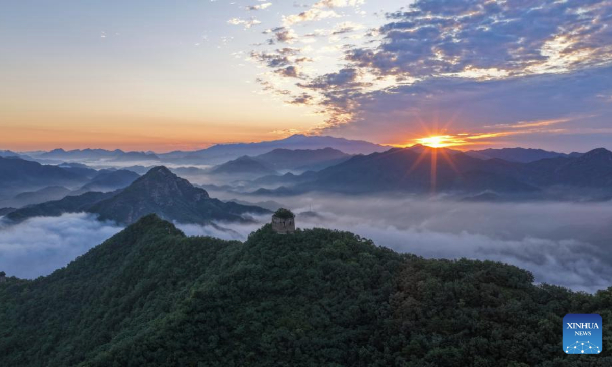 An aerial drone photo taken on July 21, 2025 shows a view of the Yumuling section of the Great Wall in Qianxi County, north China's Hebei Province. (Photo by Liu Mancang/Xinhua)
