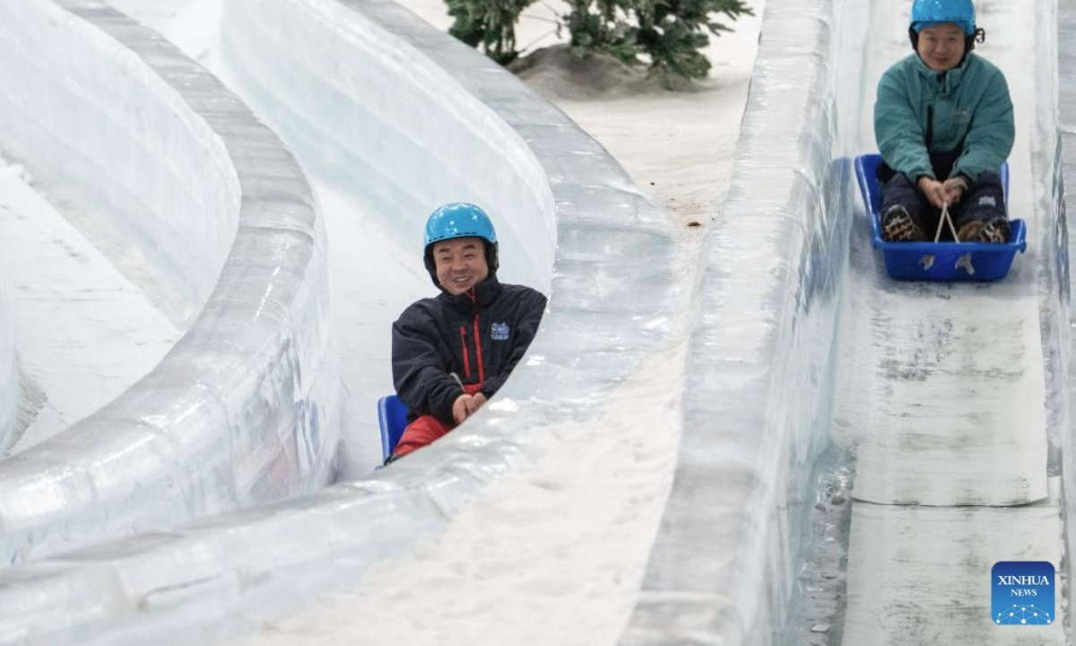 People play at an indoor ski resort in Changsha, central China's Hunan Province, July 17, 2025. Built 36 meters underground, the indoor ski resort provides an escape for its visitors during summer. (Xinhua/Chen Sihan)