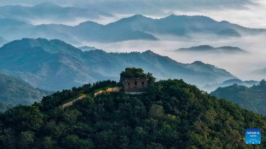 An aerial drone photo taken on Aug. 1, 2025 shows a view of the Great Wall in Zunhua City, north China's Hebei Province. (Photo by Liu Mancang/Xinhua)