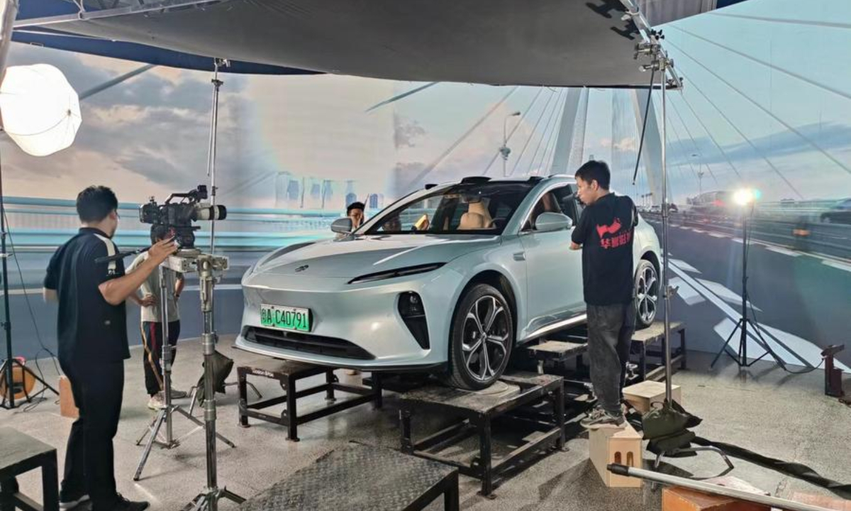 This undated photo shows the filming site of a micro drama at the Shanghai International Short Video Center in Shanghai, east China. (Xinhua)