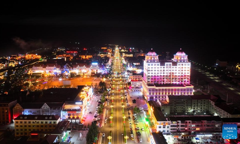 An aerial drone photo taken on July 4, 2025 shows a night view of Arxan in Hinggan League, north China's Inner Mongolia Autonomous Region. Arxan, located at the southwestern foot of the Dahinggan Mountains and at the intersection of four major grasslands, is an increasingly popular tourist destination. (Photo: Xinhua)