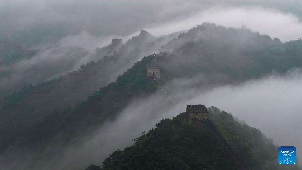 An aerial drone photo taken on July 5, 2025 shows a view of the Huangyaguan section of the Great Wall on the border of Xinglong County in Chengde City of north China's Hebei Province and Jizhou District of north China's Tianjin. (Photo: Xinhua)