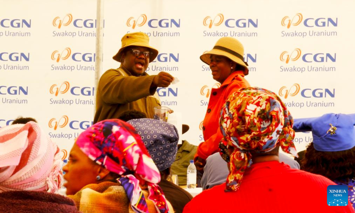 Farmers receive livestock distributed randomly through lottery by the Hope Farm Project in Usakos, Namibia, on July 26, 2025. (Xinhua/Lin Jing)