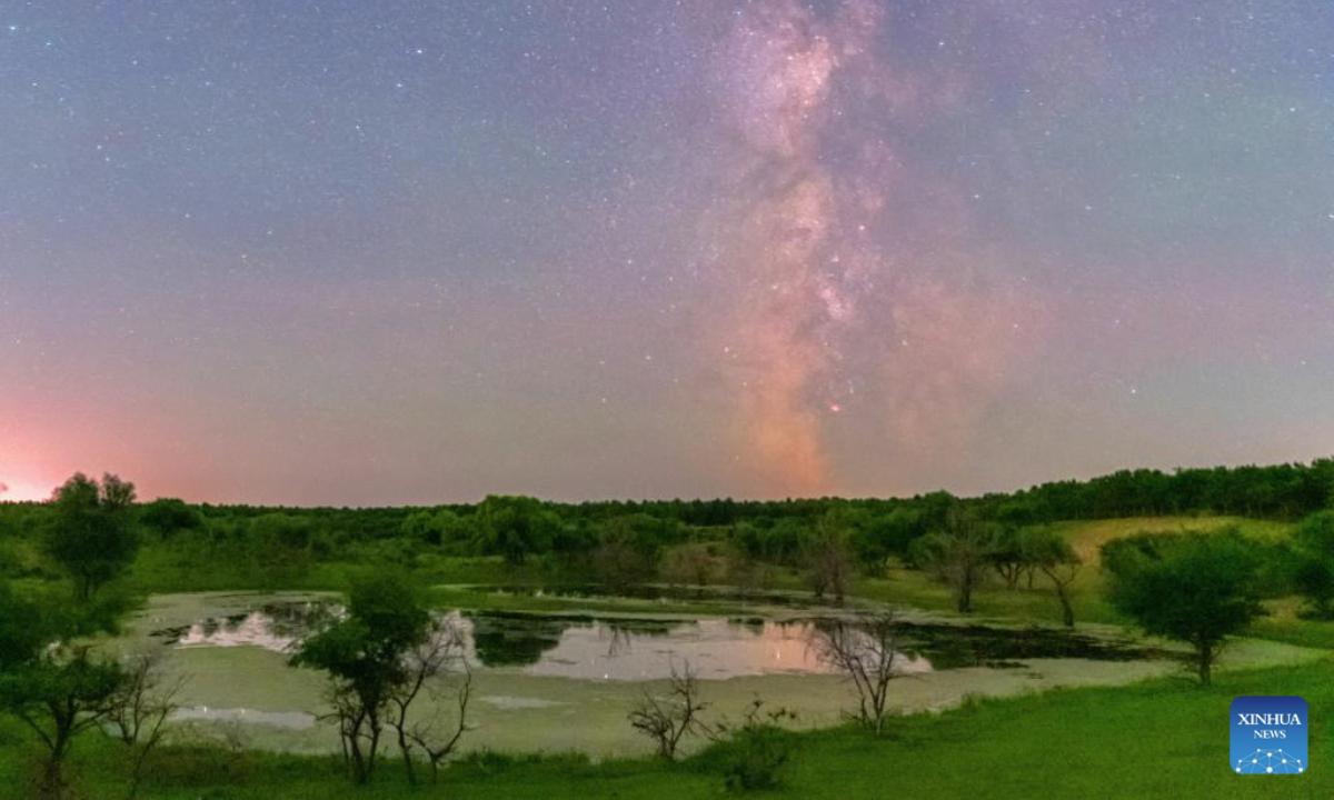 This photo taken on July 22, 2025 shows the Milky Way in Jiangwan Town of the Mongolian Autonomous County of Dorbod in Daqing City, northeast China's Heilongjiang Province. (Photo by Liu Wei/Xinhua)