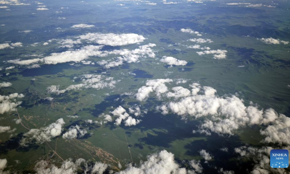 This aerial photo taken with a mobile phone shows the scenery of a grassland in Xilingol, north China's Inner Mongolia Autonomous Region, July 29, 2025. (Xinhua/Jia Lijun)