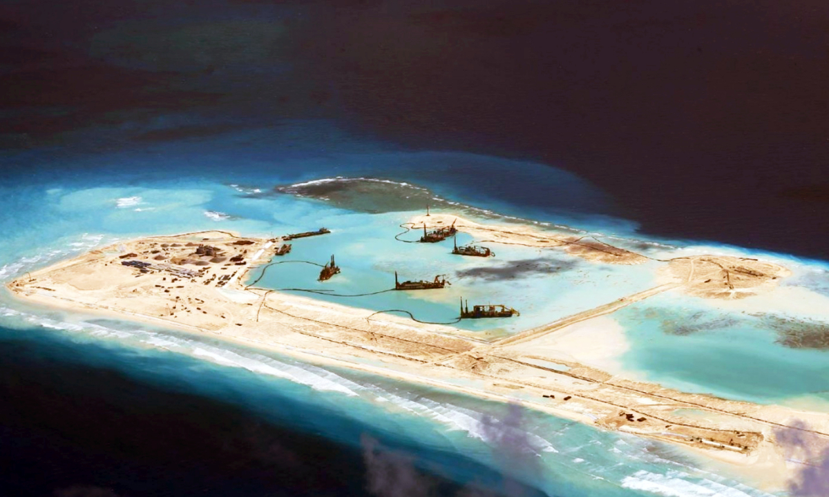 An aerial view of Yongshu Jiao, part of the Nansha Islands in the South China Sea Photo: VCG