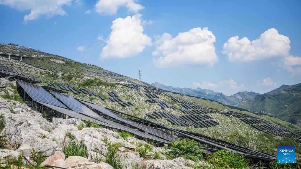 This photo taken on May 23, 2024 shows the Panjiang million-kilowatt photovoltaic base project in the Bouyei-Miao Autonomous County of Guanling, southwest China's Guizhou Province. In recent years, Guizhou has made significant progress in ecological construction, striving to transform ecological advantages into developmental strengths. (Photo: Xinhua)