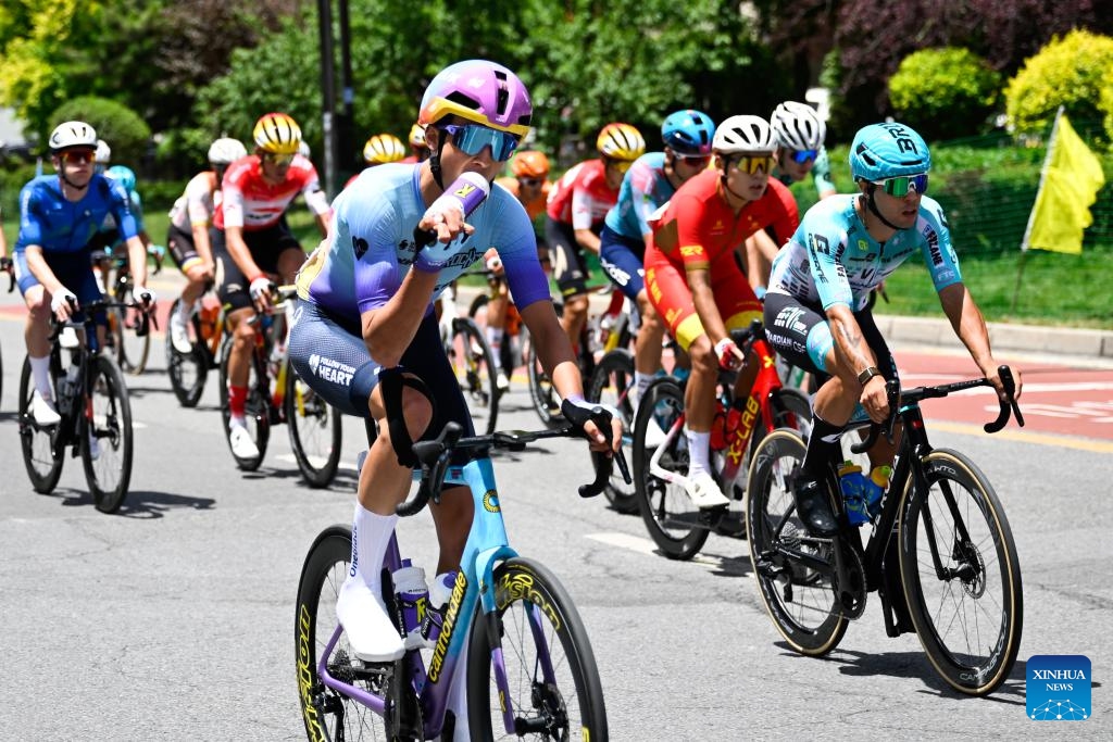 Axel Huens (front) of Unibet Tietema Rockets competes during Stage 1 of the Tour of Magnificent Qinghai international road cycling race in Xining, northwest China's Qinghai Province, July 6, 2025. (Photo: Xinhua)