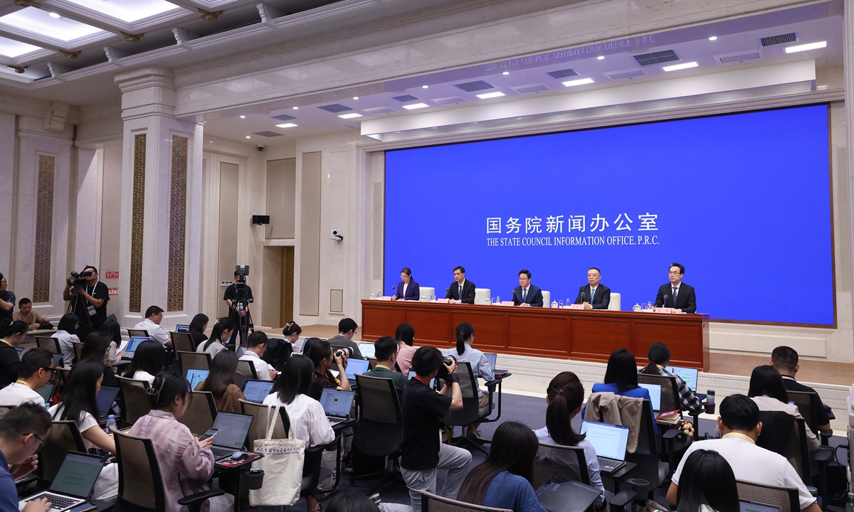 China's State Council Information Office holds a press conference on the country's high-quality fulfillment of targets set for the 14th Five-Year Plan period (2021-2025), in Beijing on July 9, 2025. Photo: cnsphoto