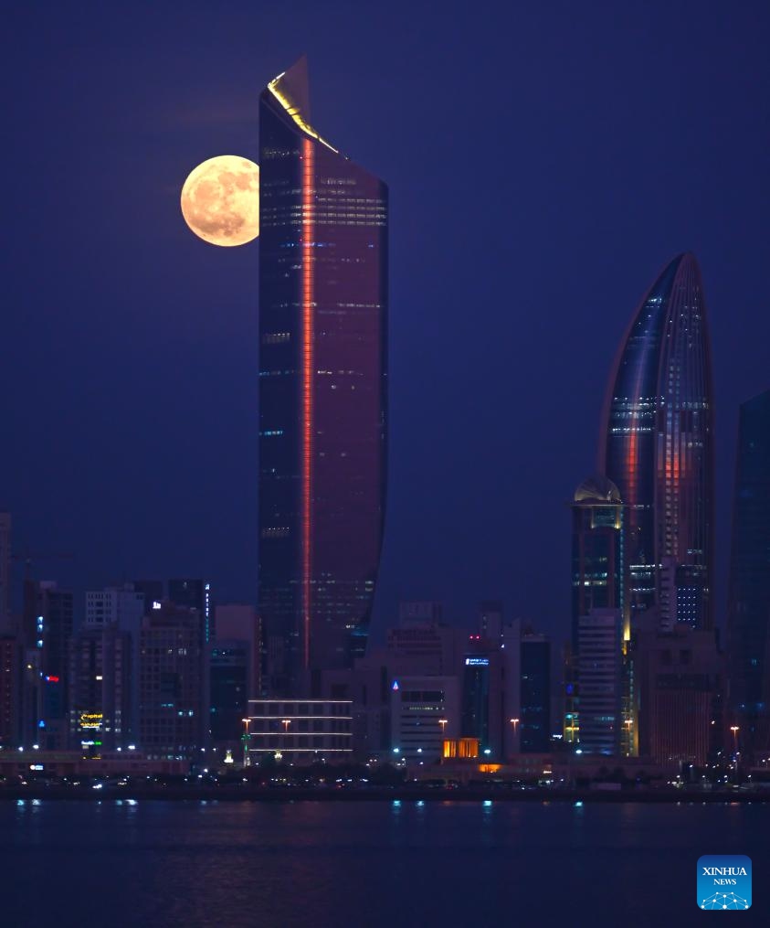 A full moon rises in the sky over Ajloun, north of Amman, Jordan on July 10, 2025. (Photo: Xinhua)
