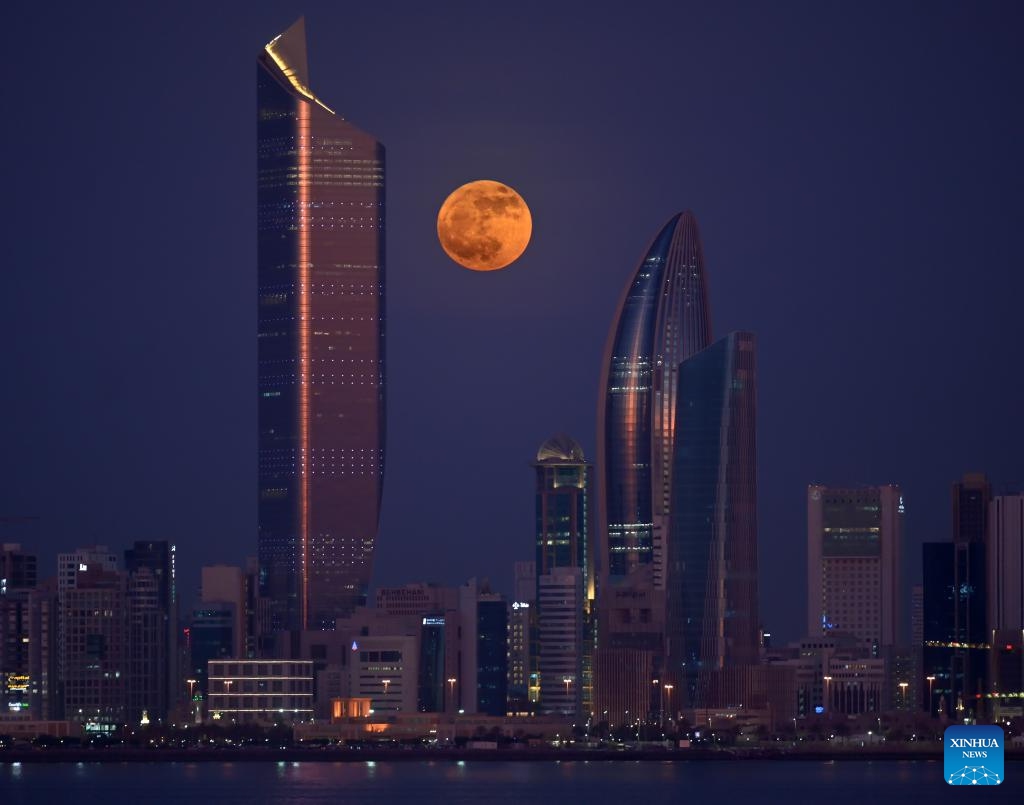 A full moon rises in the sky over Ajloun, north of Amman, Jordan on July 10, 2025. (Photo: Xinhua)