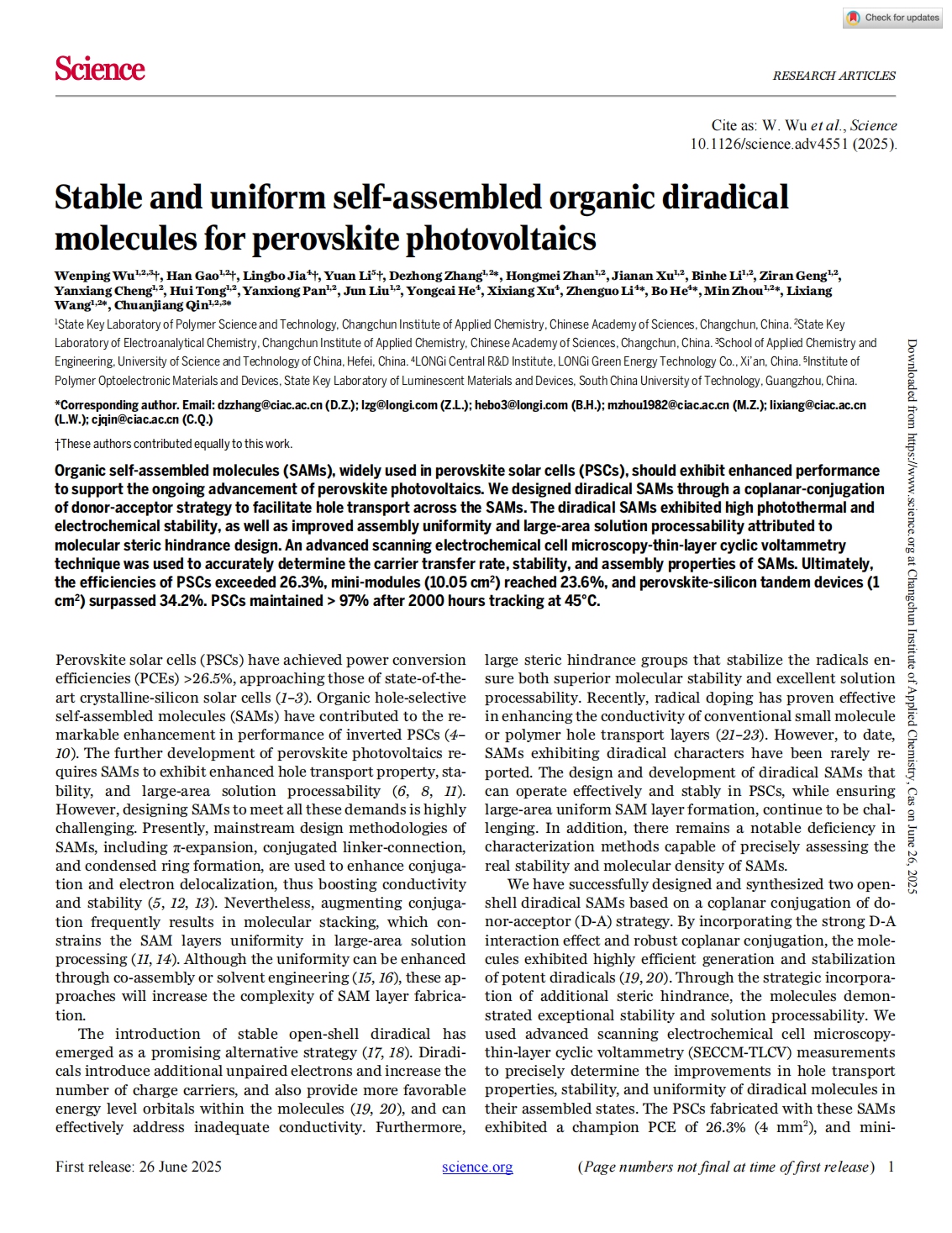 LONGi’s Tandem Solar Cell Breakthroughs Consecutively Published Online in Nature and Science