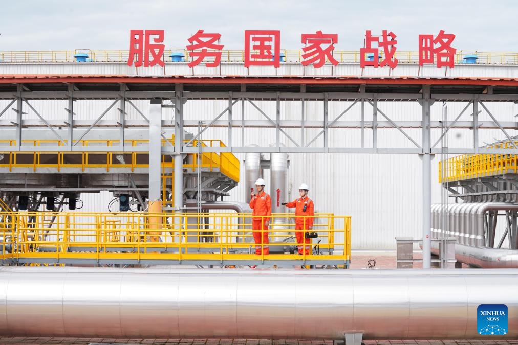 Engineers check facilities at a gas transmission pipeline station in Heihe, northeast China's Heilongjiang Province, July 9, 2025. As of July 10, the cumulative gas transmission volume of the China-Russia east-route natural gas pipeline's China section has surpassed 100 billion cubic meters. The pipeline's China section begins in Heihe, a city in the country's northeast bordering Russia, and transports natural gas from Siberia all the way south to Shanghai, China's economic and financial hub. (Photo: Xinhua)