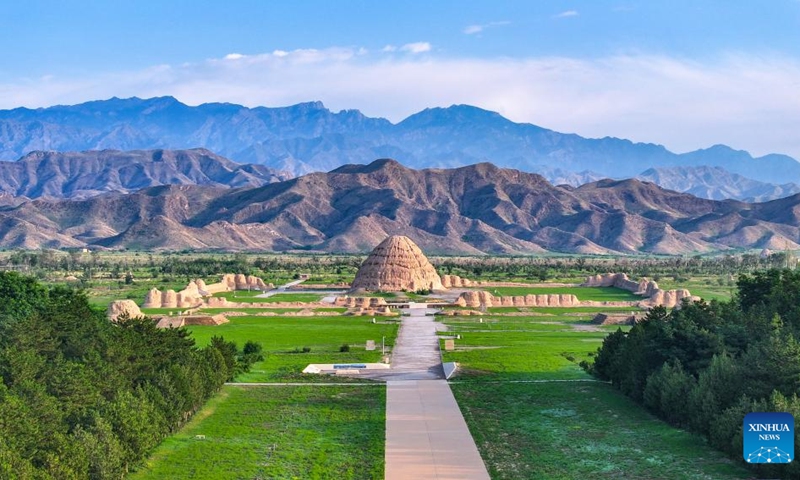 A drone photo taken on July 10, 2025 shows a view of the No.3 tomb of the Xixia Imperial Tombs in Yinchuan, northwest China's Ningxia Hui Autonomous Region. The inscription of the Xixia Imperial Tombs as a World Heritage site marks a significant achievement in China's efforts to implement and advance the Global Civilization Initiative, said a Chinese culture and tourism official. On Friday, the United Nations Educational, Scientific and Cultural Organization (UNESCO) inscribed the tombs on its World Heritage List, bringing the total number of World Heritage sites in China to 60. (Photo: Xinhua)