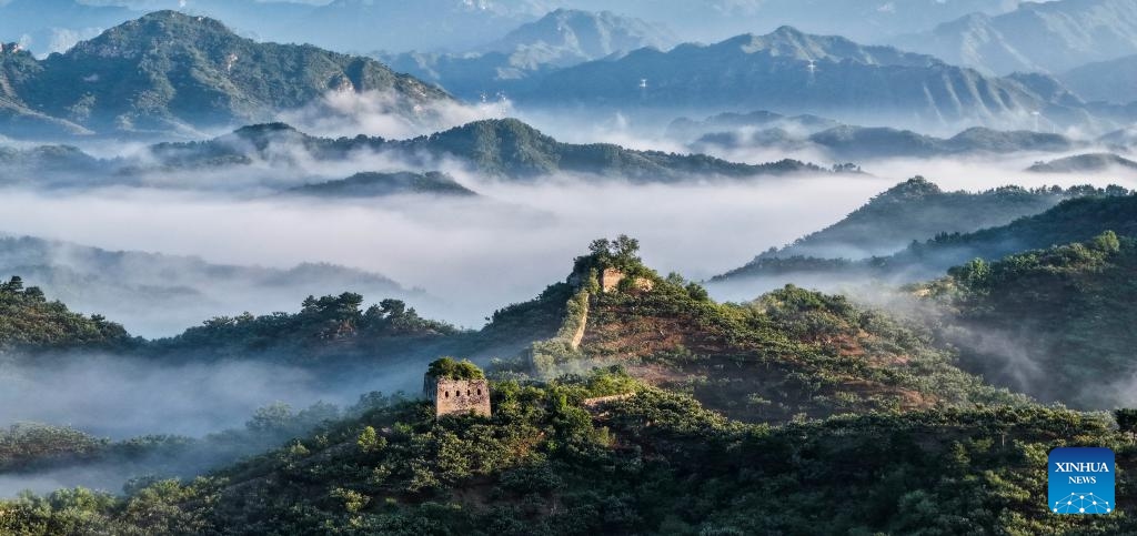 An aerial drone photo taken on early July 13, 2025 shows a view of the Hongshankou Great Wall in Zunhua City, north China's Hebei Province. (Photo: Xinhua)