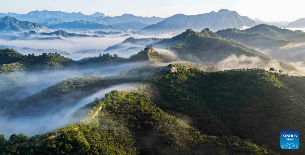 An aerial drone photo taken on early July 13, 2025 shows a view of the Hongshankou Great Wall in Zunhua City, north China's Hebei Province. (Photo: Xinhua)